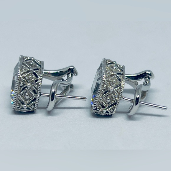 Judith Ripka 925 Sterling Silver Asscher Cut CZ Lever Back Pierced Earrings - Picture 5 of 15